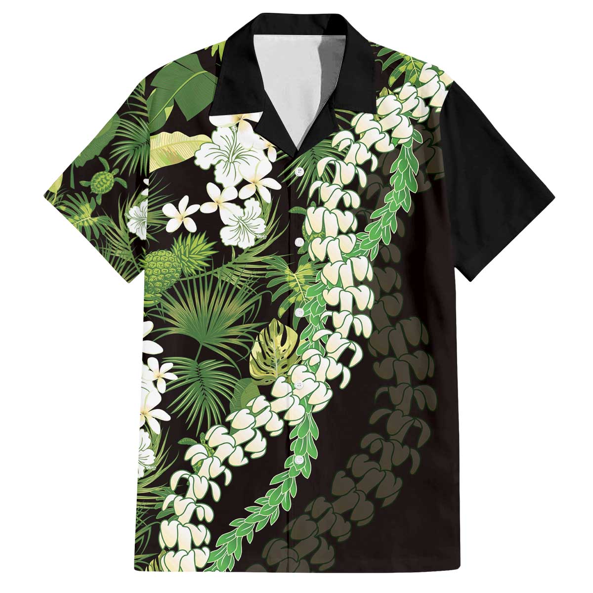 Omaomao Aloha Hawaii Lei Family Matching Off The Shoulder Long Sleeve Dress and Hawaiian Shirt Tropical Flowers Elegant Vibe LT14 Dad's Shirt - Short Sleeve Green - Polynesian Pride