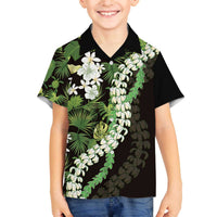 Omaomao Aloha Hawaii Lei Family Matching Off The Shoulder Long Sleeve Dress and Hawaiian Shirt Tropical Flowers Elegant Vibe LT14 Son's Shirt Green - Polynesian Pride