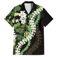 Omaomao Aloha Hawaii Lei Family Matching Off Shoulder Short Dress and Hawaiian Shirt Tropical Flowers Elegant Vibe LT14 Dad's Shirt - Short Sleeve Green - Polynesian Pride