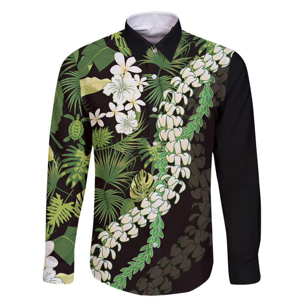 Omaomao Aloha Hawaii Lei Family Matching Summer Maxi Dress and Hawaiian Shirt Tropical Flowers Elegant Vibe LT14 Dad's Shirt - Long Sleeve Green - Polynesian Pride