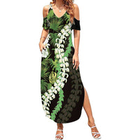 Omaomao Aloha Hawaii Lei Family Matching Summer Maxi Dress and Hawaiian Shirt Tropical Flowers Elegant Vibe LT14 Mom's Dress Green - Polynesian Pride