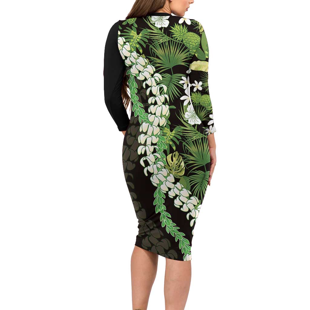 Omaomao Aloha Hawaii Lei Long Sleeve Bodycon Dress Tropical Flowers Elegant Vibe LT14 - Polynesian Pride