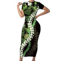 Omaomao Aloha Hawaii Lei Short Sleeve Bodycon Dress Tropical Flowers Elegant Vibe LT14 Long Dress Green - Polynesian Pride