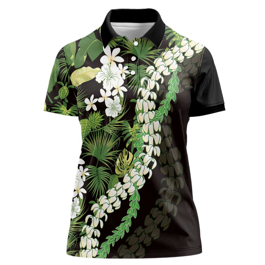 Omaomao Aloha Hawaii Lei Women Polo Shirt Tropical Flowers Elegant Vibe LT14 Female Green - Polynesian Pride