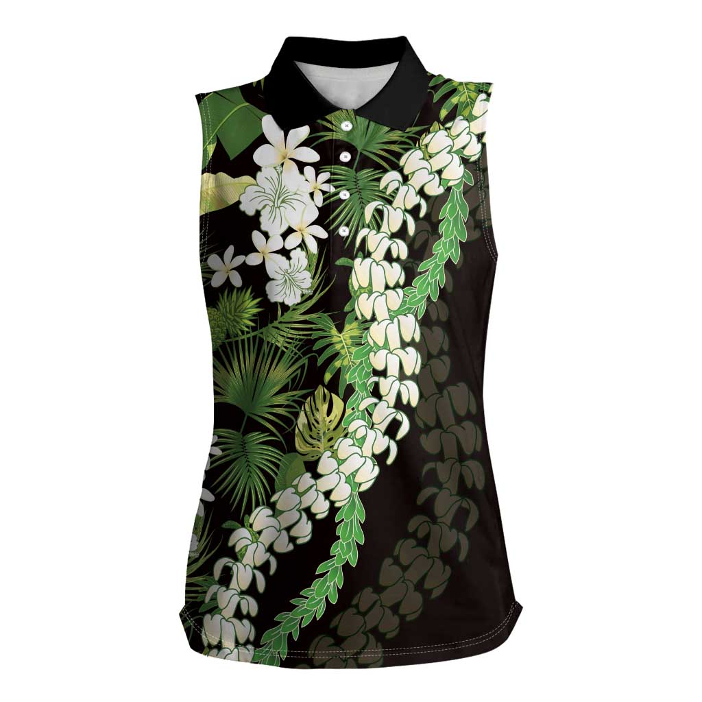 Omaomao Aloha Hawaii Lei Women Sleeveless Polo Shirt Tropical Flowers Elegant Vibe LT14 Female Green - Polynesian Pride