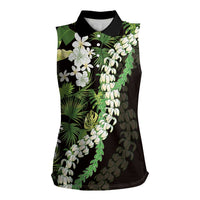 Omaomao Aloha Hawaii Lei Women Sleeveless Polo Shirt Tropical Flowers Elegant Vibe LT14 Female Green - Polynesian Pride