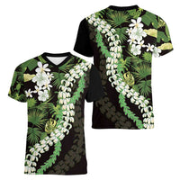 Omaomao Aloha Hawaii Lei Women V-Neck T-Shirt Tropical Flowers Elegant Vibe LT14 - Polynesian Pride
