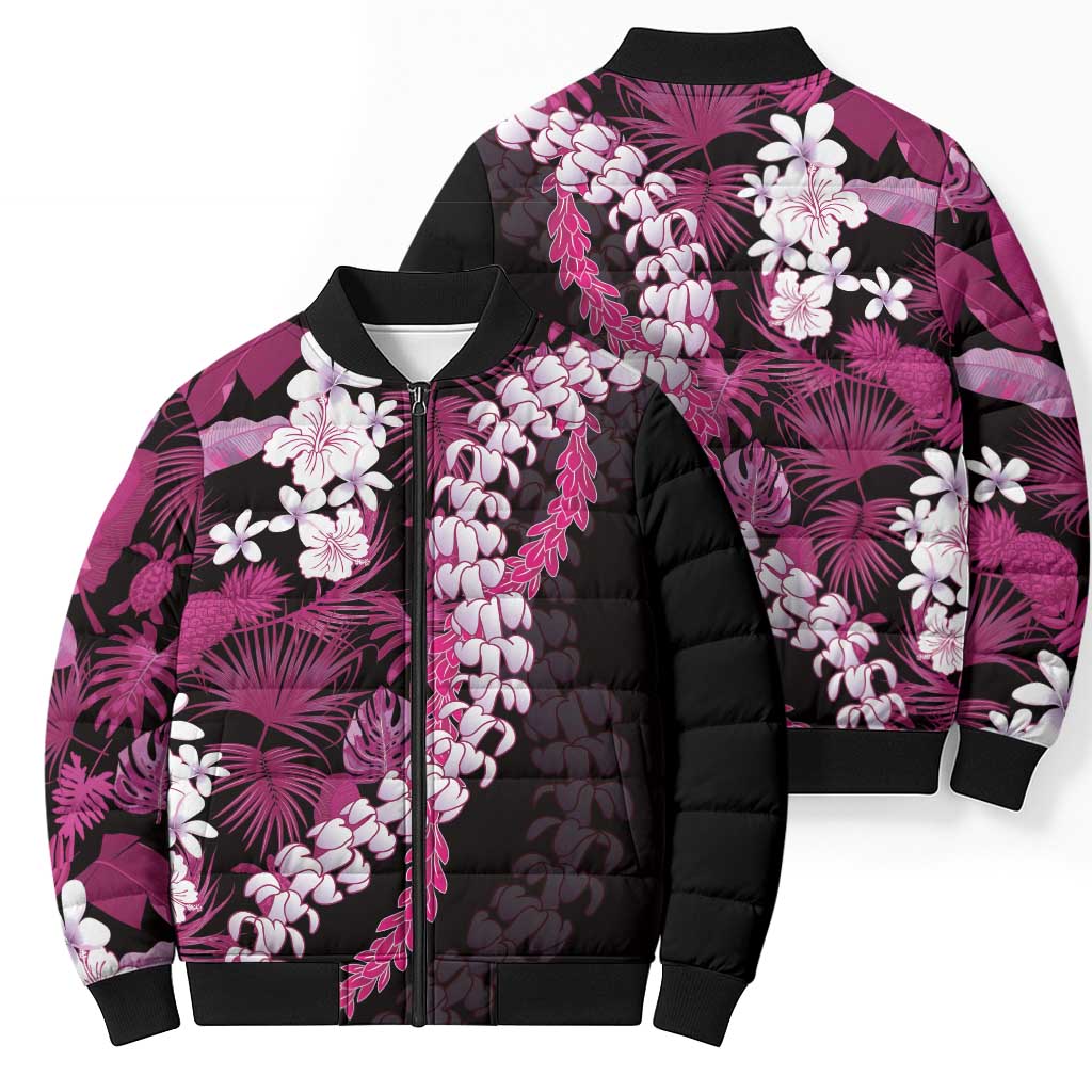 Akala Aloha Hawaii Lei Bomber Puffer Jacket Tropical Flowers Elegant Vibe LT14 - Polynesian Pride