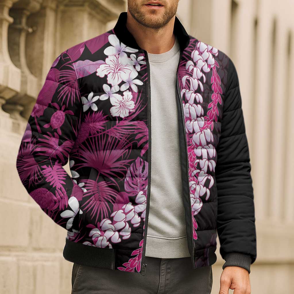 Akala Aloha Hawaii Lei Bomber Puffer Jacket Tropical Flowers Elegant Vibe LT14 - Polynesian Pride