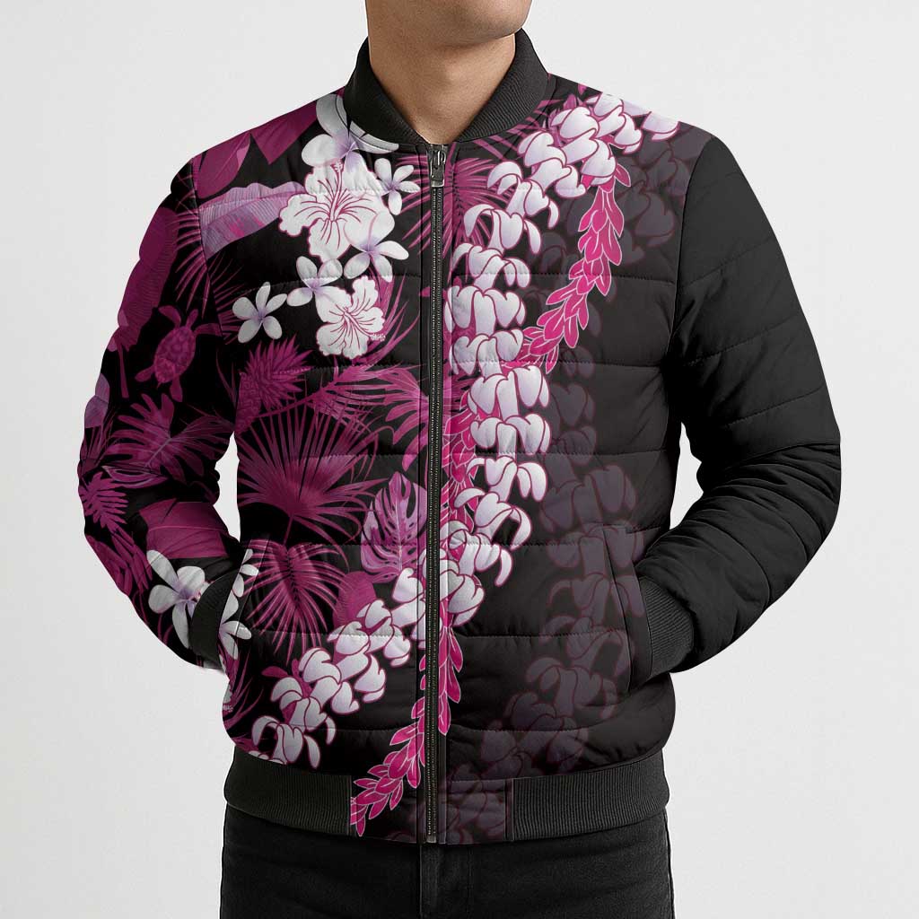 Akala Aloha Hawaii Lei Bomber Puffer Jacket Tropical Flowers Elegant Vibe LT14 - Polynesian Pride