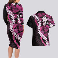 Akala Aloha Hawaii Lei Couples Matching Long Sleeve Bodycon Dress and Hawaiian Shirt Tropical Flowers Elegant Vibe LT14 - Polynesian Pride