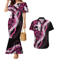 Akala Aloha Hawaii Lei Couples Matching Mermaid Dress and Hawaiian Shirt Tropical Flowers Elegant Vibe LT14 Pink - Polynesian Pride