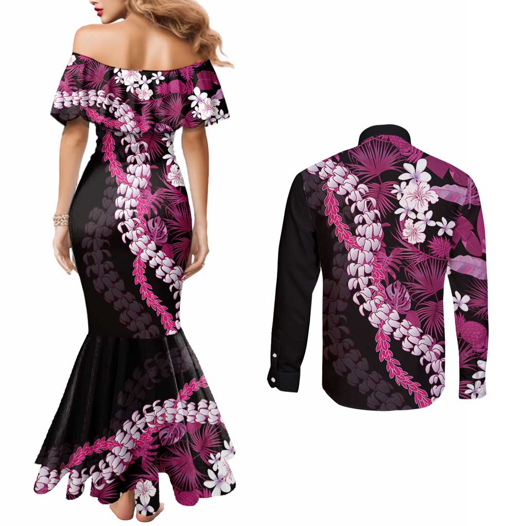 Akala Aloha Hawaii Lei Couples Matching Mermaid Dress and Long Sleeve Button Shirt Tropical Flowers Elegant Vibe LT14 - Polynesian Pride