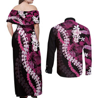 Akala Aloha Hawaii Lei Couples Matching Off Shoulder Maxi Dress and Long Sleeve Button Shirt Tropical Flowers Elegant Vibe LT14 - Polynesian Pride