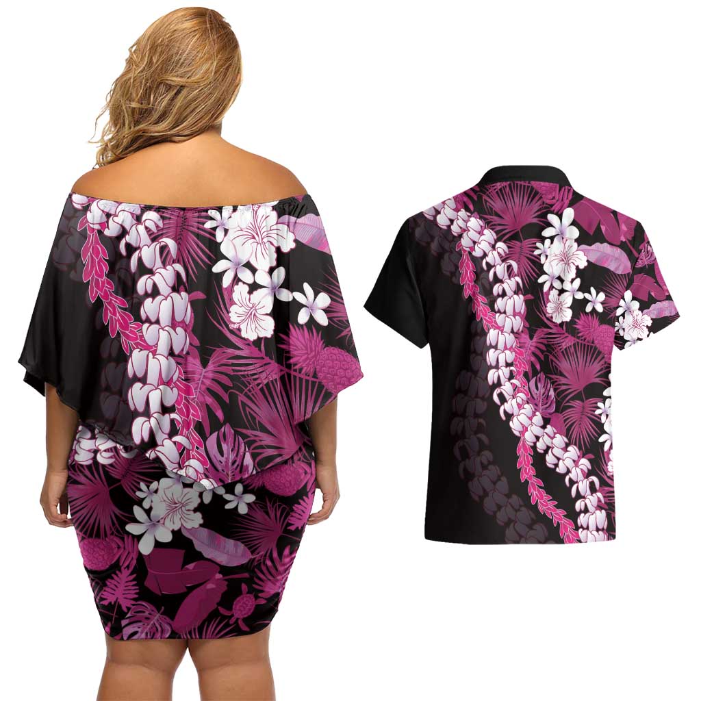 Akala Aloha Hawaii Lei Couples Matching Off Shoulder Short Dress and Hawaiian Shirt Tropical Flowers Elegant Vibe LT14 - Polynesian Pride