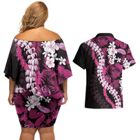 Akala Aloha Hawaii Lei Couples Matching Off Shoulder Short Dress and Hawaiian Shirt Tropical Flowers Elegant Vibe LT14 - Polynesian Pride