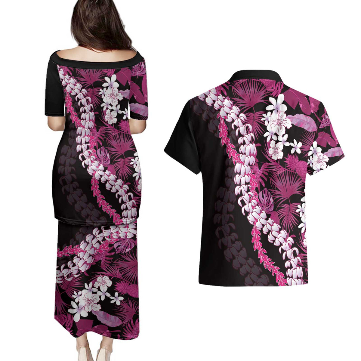 Akala Aloha Hawaii Lei Couples Matching Puletasi and Hawaiian Shirt Tropical Flowers Elegant Vibe LT14 - Polynesian Pride