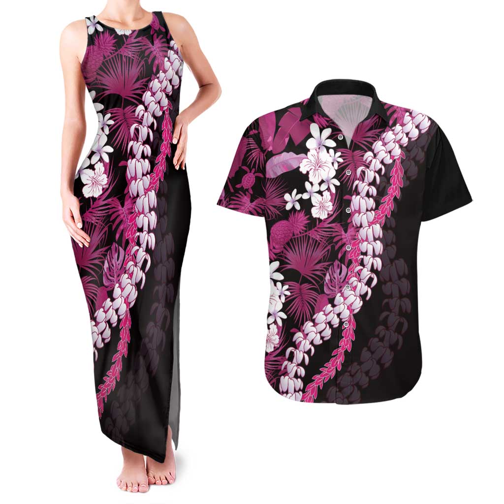 Akala Aloha Hawaii Lei Couples Matching Tank Maxi Dress and Hawaiian Shirt Tropical Flowers Elegant Vibe LT14 Pink - Polynesian Pride