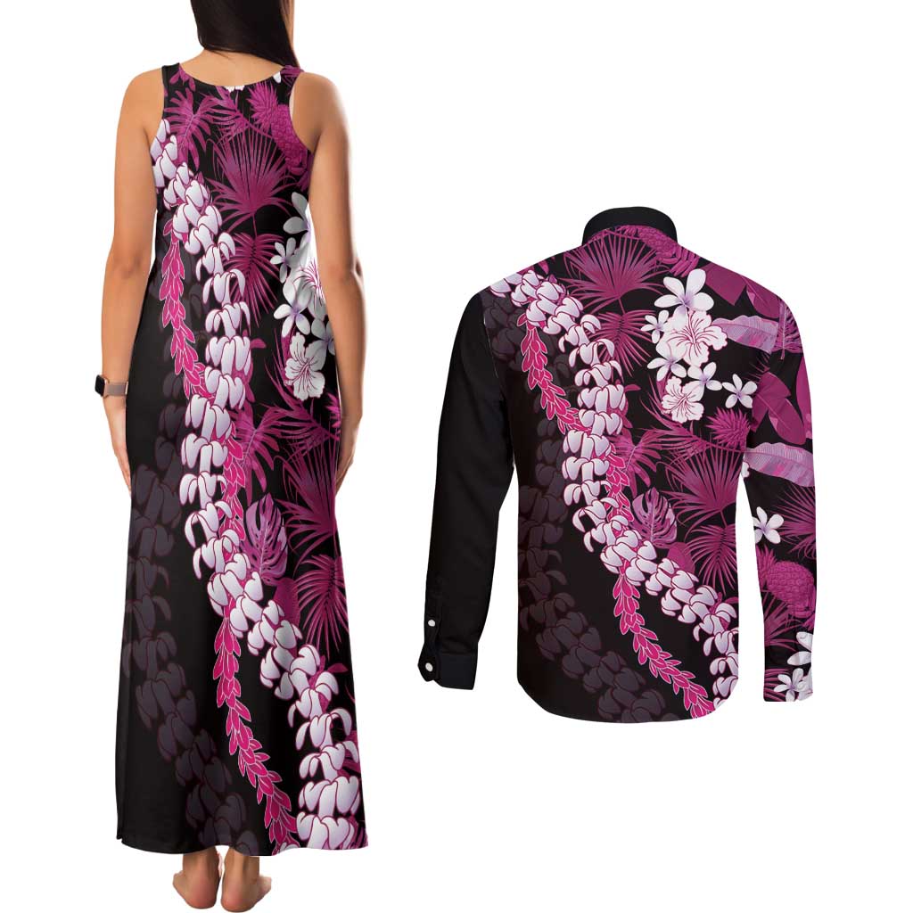 Akala Aloha Hawaii Lei Couples Matching Tank Maxi Dress and Long Sleeve Button Shirt Tropical Flowers Elegant Vibe LT14 - Polynesian Pride