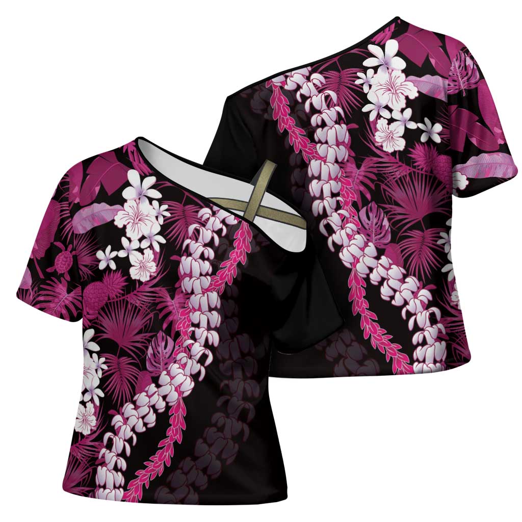 Akala Aloha Hawaii Lei Cross Shoulder Shirt Tropical Flowers Elegant Vibe - Polynesian Pride