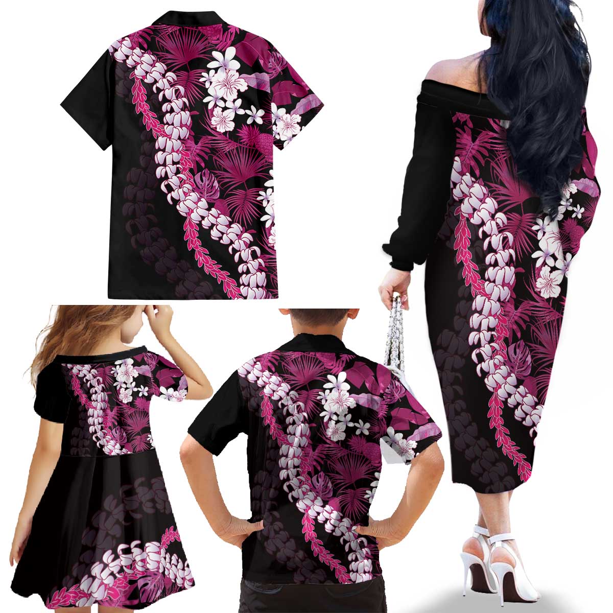 Akala Aloha Hawaii Lei Family Matching Off The Shoulder Long Sleeve Dress and Hawaiian Shirt Tropical Flowers Elegant Vibe LT14 - Polynesian Pride