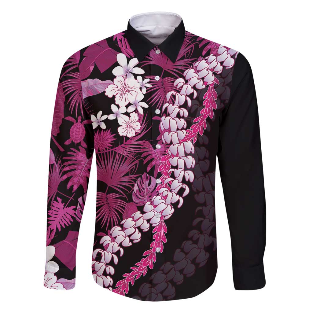 Akala Aloha Hawaii Lei Family Matching Off Shoulder Maxi Dress and Hawaiian Shirt Tropical Flowers Elegant Vibe LT14 Dad's Shirt - Long Sleeve Pink - Polynesian Pride