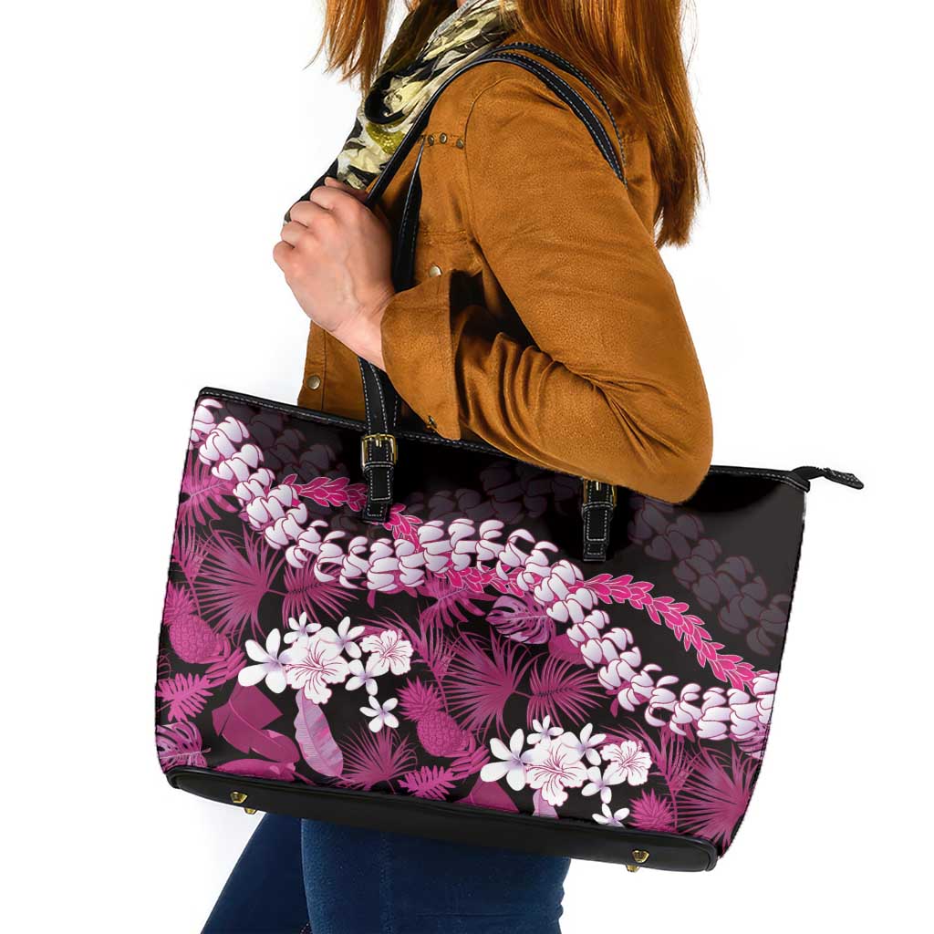 Akala Aloha Hawaii Lei Leather Tote Bag Tropical Flowers Elegant Vibe LT14 Pink - Polynesian Pride