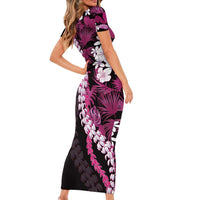 Akala Aloha Hawaii Lei Short Sleeve Bodycon Dress Tropical Flowers Elegant Vibe - Polynesian Pride