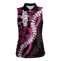 Akala Aloha Hawaii Lei Women Sleeveless Polo Shirt Tropical Flowers Elegant Vibe LT14 Female Pink - Polynesian Pride