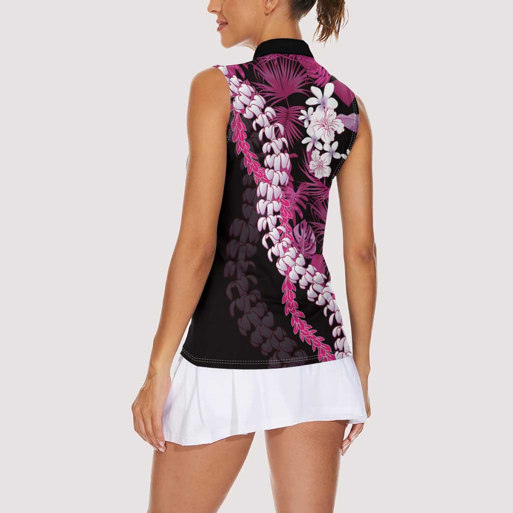 Akala Aloha Hawaii Lei Women Sleeveless Polo Shirt Tropical Flowers Elegant Vibe LT14 - Polynesian Pride
