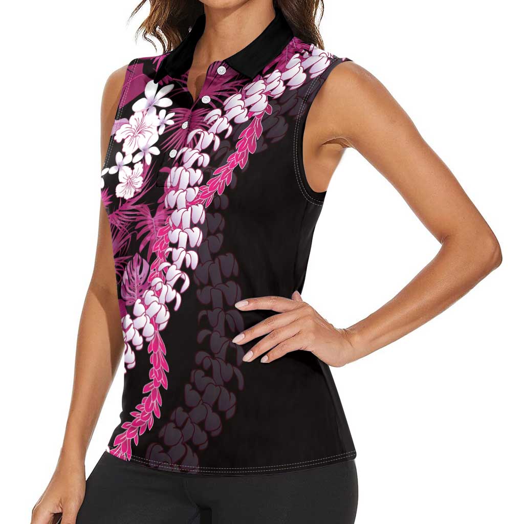 Akala Aloha Hawaii Lei Women Sleeveless Polo Shirt Tropical Flowers Elegant Vibe LT14 - Polynesian Pride