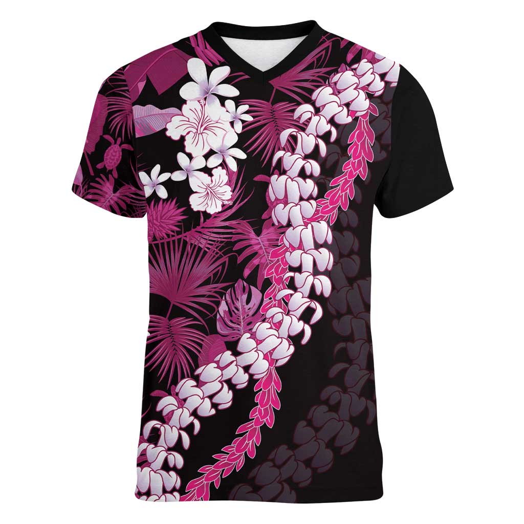 Akala Aloha Hawaii Lei Women V-Neck T-Shirt Tropical Flowers Elegant Vibe LT14 Female Pink - Polynesian Pride