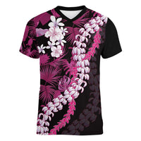 Akala Aloha Hawaii Lei Women V-Neck T-Shirt Tropical Flowers Elegant Vibe LT14 Female Pink - Polynesian Pride