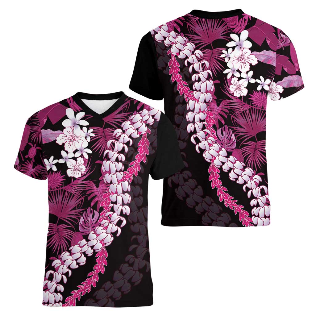 Akala Aloha Hawaii Lei Women V-Neck T-Shirt Tropical Flowers Elegant Vibe LT14 - Polynesian Pride