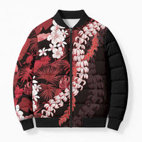 Ulaula Aloha Hawaii Lei Bomber Puffer Jacket Tropical Flowers Elegant Vibe LT14 Unisex Red - Polynesian Pride