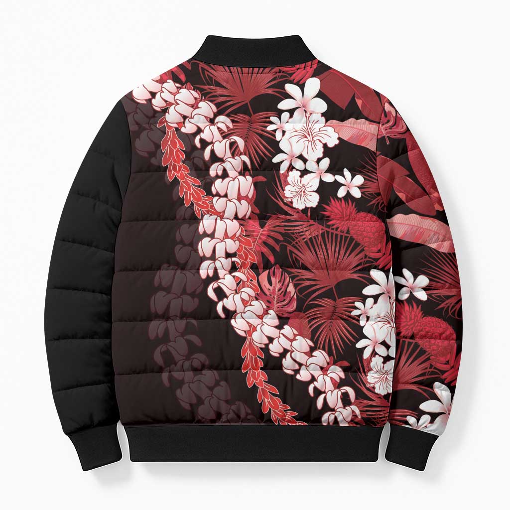Ulaula Aloha Hawaii Lei Bomber Puffer Jacket Tropical Flowers Elegant Vibe LT14 - Polynesian Pride