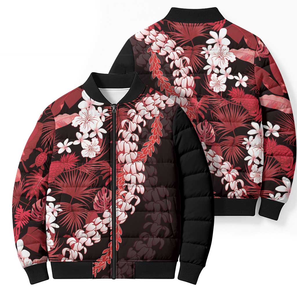 Ulaula Aloha Hawaii Lei Bomber Puffer Jacket Tropical Flowers Elegant Vibe LT14 - Polynesian Pride