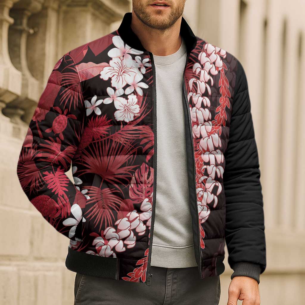 Ulaula Aloha Hawaii Lei Bomber Puffer Jacket Tropical Flowers Elegant Vibe LT14 - Polynesian Pride