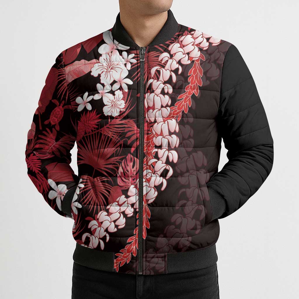 Ulaula Aloha Hawaii Lei Bomber Puffer Jacket Tropical Flowers Elegant Vibe LT14 - Polynesian Pride
