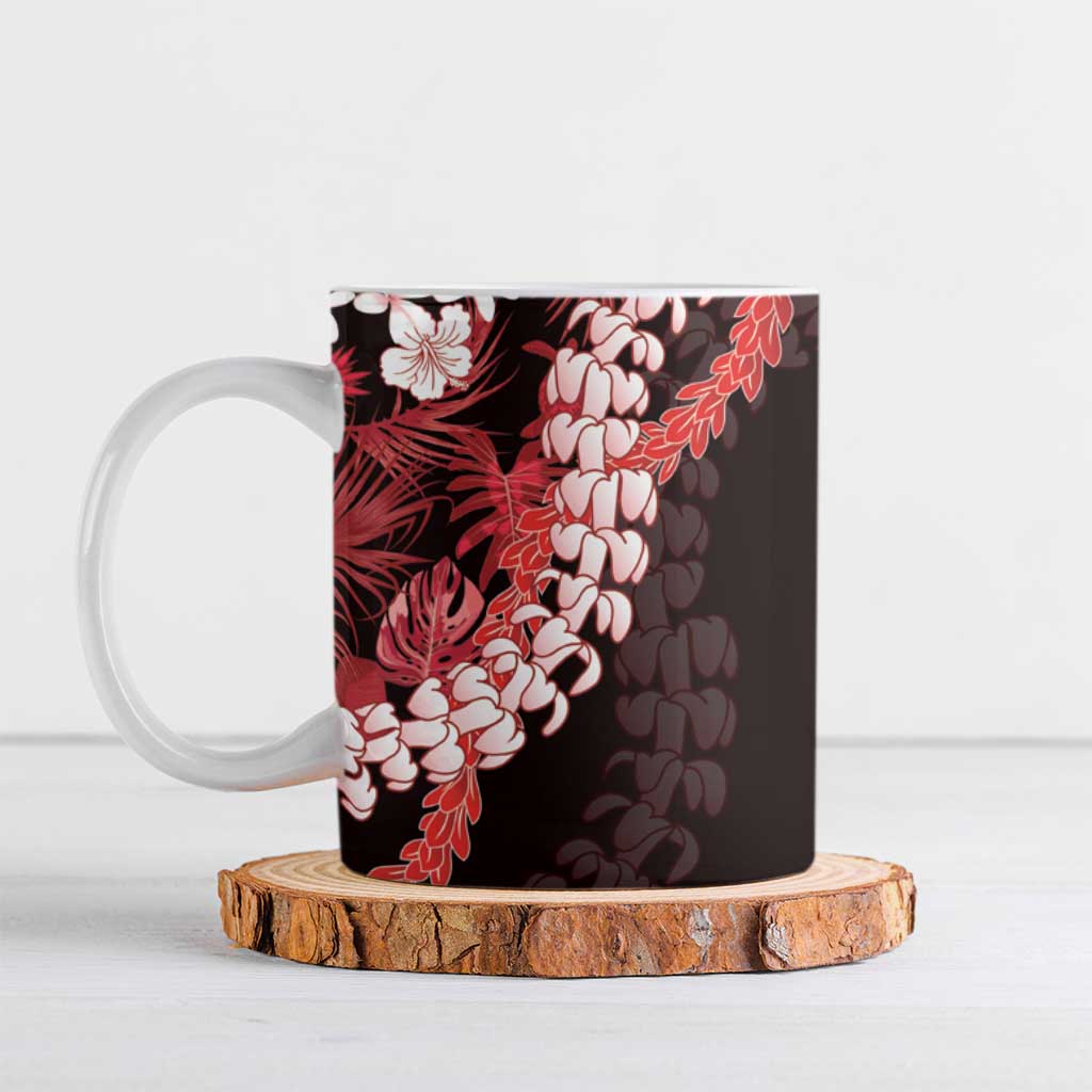 Ulaula Aloha Hawaii Lei Ceramic Mug Tropical Flowers Elegant Vibe LT14 Red - Polynesian Pride