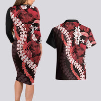 Ulaula Aloha Hawaii Lei Couples Matching Long Sleeve Bodycon Dress and Hawaiian Shirt Tropical Flowers Elegant Vibe LT14 - Polynesian Pride