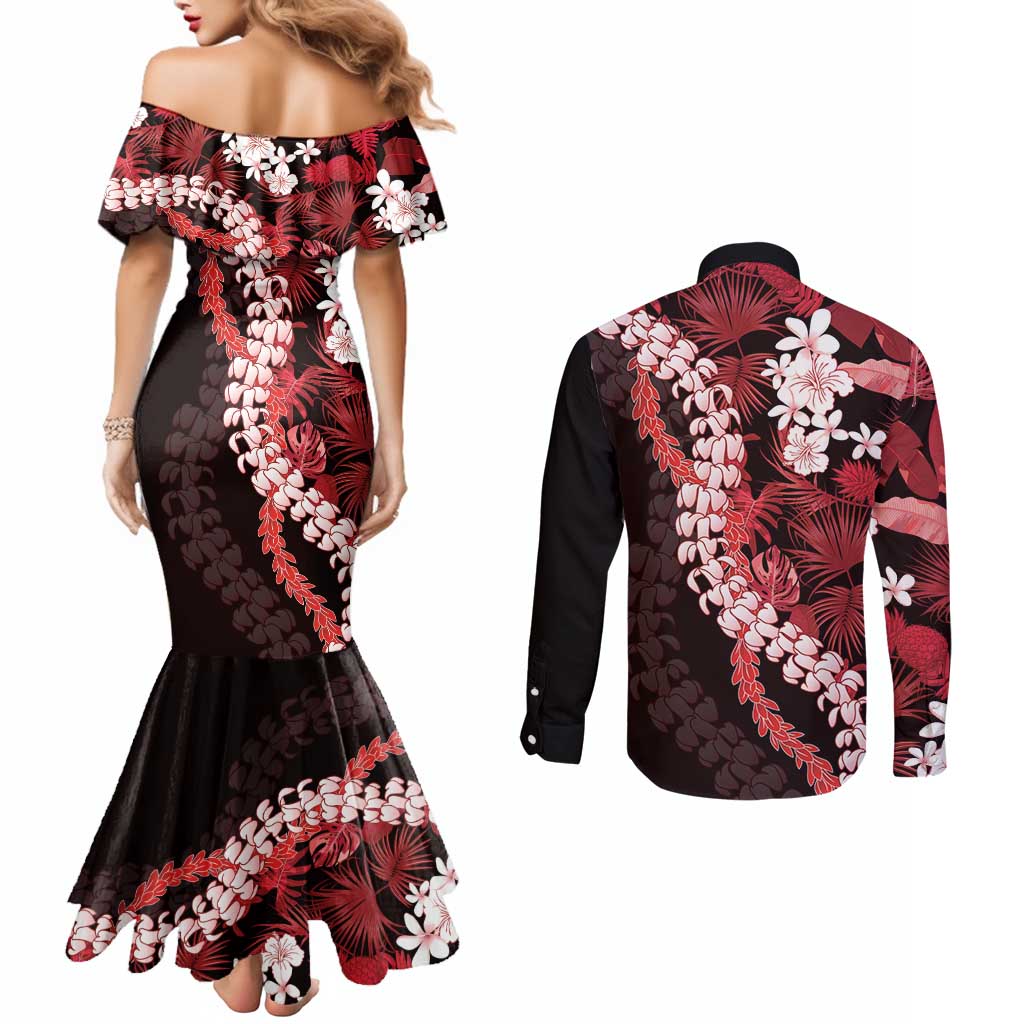Ulaula Aloha Hawaii Lei Couples Matching Mermaid Dress and Long Sleeve Button Shirt Tropical Flowers Elegant Vibe LT14 - Polynesian Pride