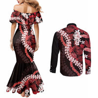 Ulaula Aloha Hawaii Lei Couples Matching Mermaid Dress and Long Sleeve Button Shirt Tropical Flowers Elegant Vibe LT14 - Polynesian Pride