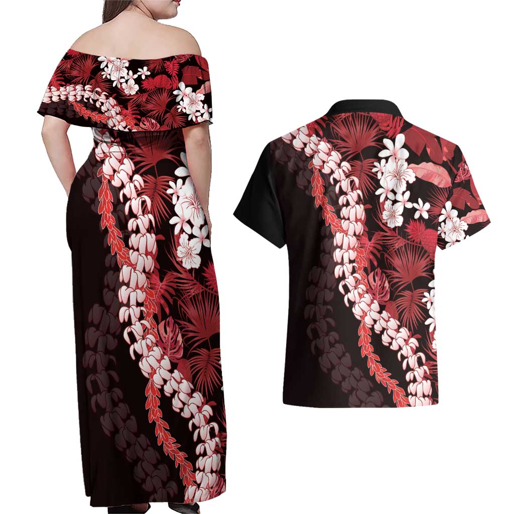 Ulaula Aloha Hawaii Lei Couples Matching Off Shoulder Maxi Dress and Hawaiian Shirt Tropical Flowers Elegant Vibe LT14 - Polynesian Pride