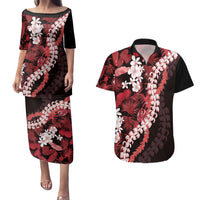 Ulaula Aloha Hawaii Lei Couples Matching Puletasi and Hawaiian Shirt Tropical Flowers Elegant Vibe LT14 Red - Polynesian Pride