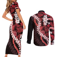 Ulaula Aloha Hawaii Lei Couples Matching Short Sleeve Bodycon Dress and Long Sleeve Button Shirt Tropical Flowers Elegant Vibe LT14 - Polynesian Pride