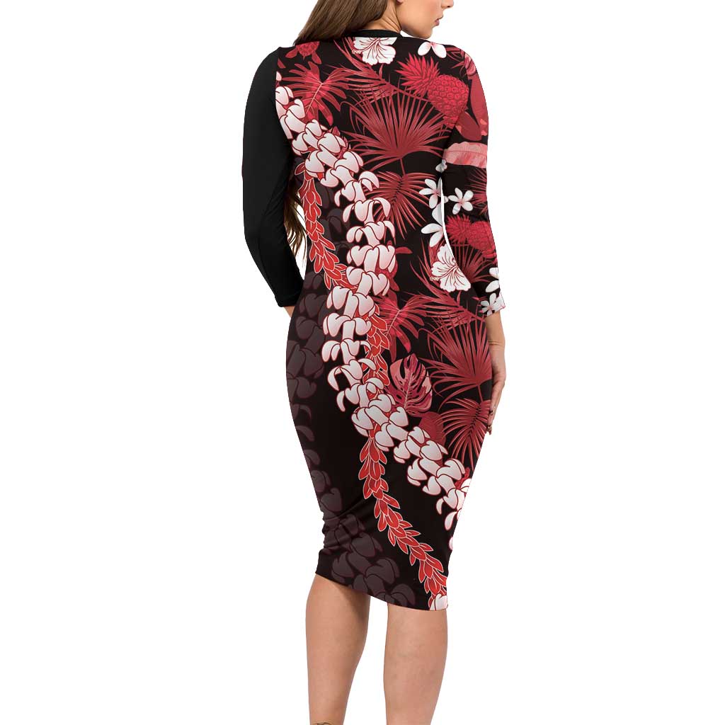 Ulaula Aloha Hawaii Lei Family Matching Long Sleeve Bodycon Dress and Hawaiian Shirt Tropical Flowers Elegant Vibe LT14 - Polynesian Pride