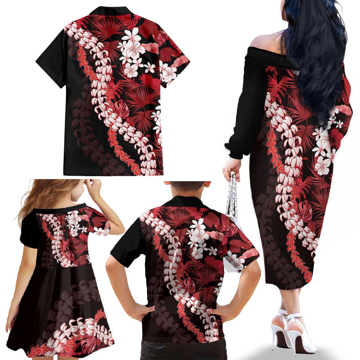 Ulaula Aloha Hawaii Lei Family Matching Off The Shoulder Long Sleeve Dress and Hawaiian Shirt Tropical Flowers Elegant Vibe LT14 - Polynesian Pride