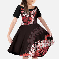 Ulaula Aloha Hawaii Lei Family Matching Off Shoulder Maxi Dress and Hawaiian Shirt Tropical Flowers Elegant Vibe LT14 Daughter's Dress Red - Polynesian Pride
