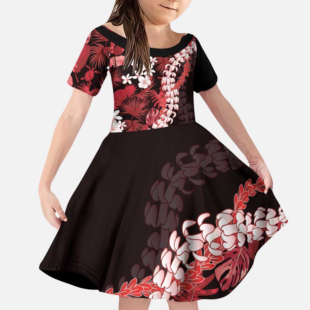 Ulaula Aloha Hawaii Lei Family Matching Puletasi and Hawaiian Shirt Tropical Flowers Elegant Vibe LT14 Daughter's Dress Red - Polynesian Pride